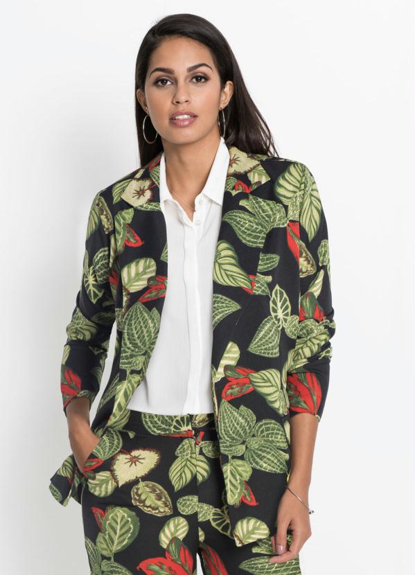 Blazer com Amarra��o (Folhagens Preto)