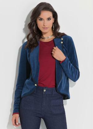 Blazer com Detalhes de Bot�es (Azul) Quintess
