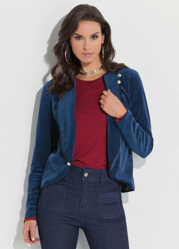 Blazer com Detalhes de Bot�es (Azul) Quintess