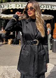 Blazer Oversized Preto com Bolsos
