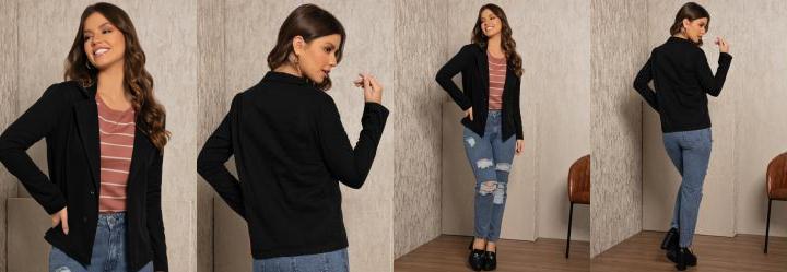 Blazer Preto com Bolso Decorativo