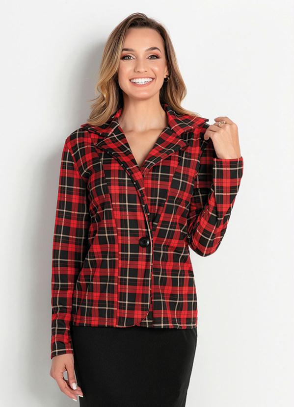 Blazer (Xadrez Vermelho) com Botão Moda Evangélica Blazer (Xadrez Vermelho) com Botão Moda Evangélica