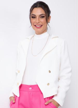 Casaco (Off White) com Mangas Longas e Bot�es