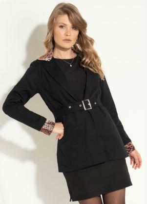 Casaco (Preto) com Detalhes em Onça Quintess Casaco (Preto) com Detalhes em Onça Quintess