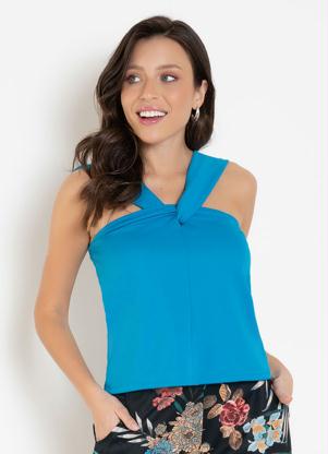 Blusa (Azul) com Tor��o no Decote Frente