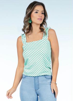 Blusa com Fru Fru nas Al�as (Listrada Verde)
