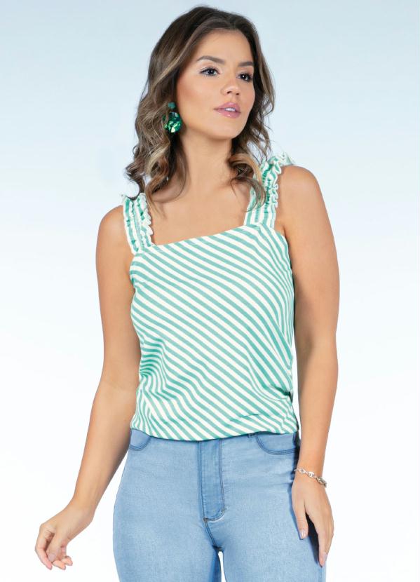 Blusa com Fru Fru nas Al�as (Listrada Verde)