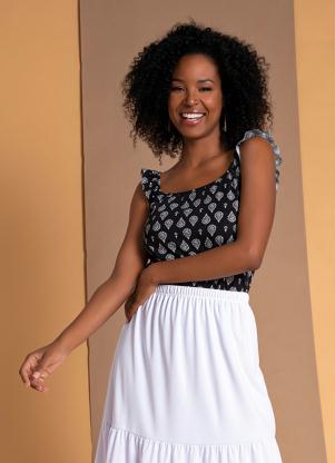 Blusa de Al�a com Babado (Paisley Preta)