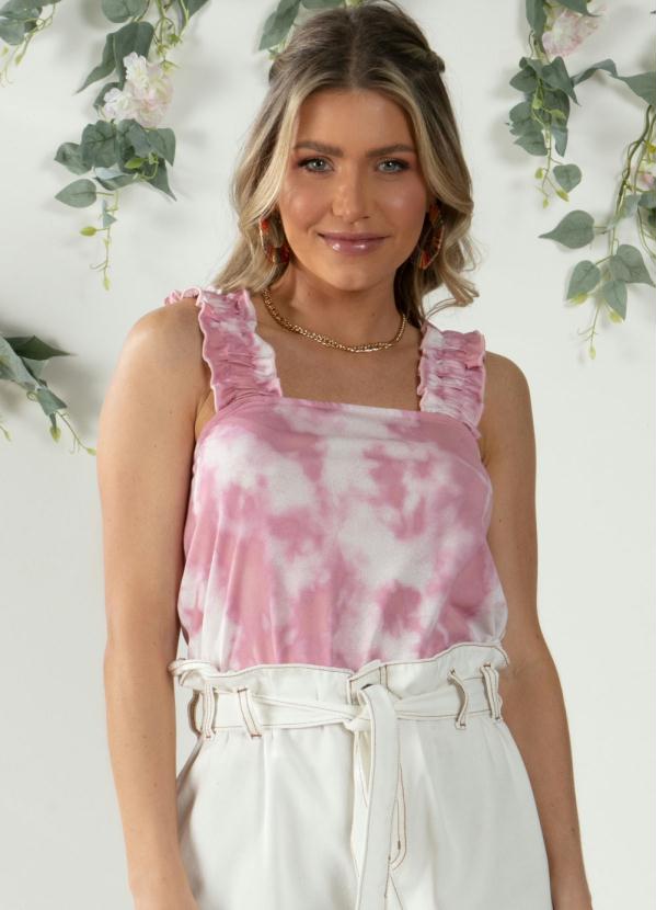 Blusa de Al�as Largas com Babados (Tie Dye Rosa)