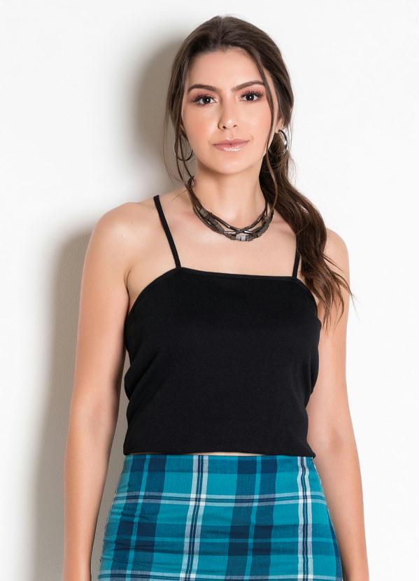 Blusa de Al�as (Preta) com Decote Reto