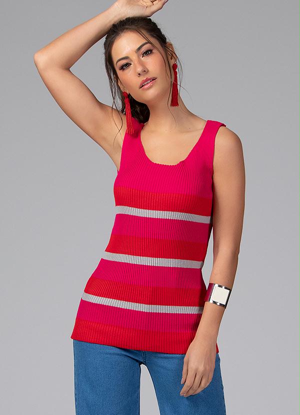 Blusa em Tricot Canelado (Listrada Pink)