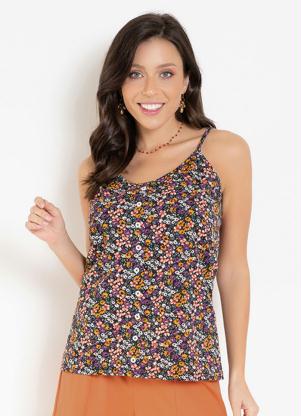 Blusa (Floral Preta) com Bot�es Decorativos