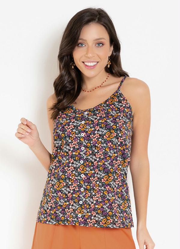 Blusa (Floral Preta) com Bot�es Decorativos