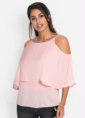 Blusa Ombros Vazados com Babados (Rosa)