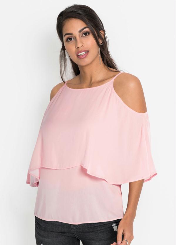 Blusa Ombros Vazados com Babados (Rosa)
