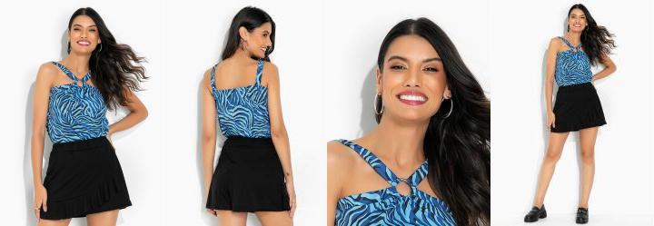 Blusa Tigre Azul com Argola e Al�as