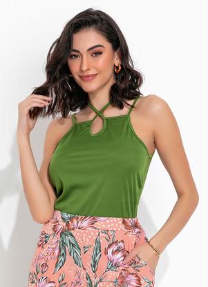 Blusa (Verde) Decote Reto com Gota e Al�as