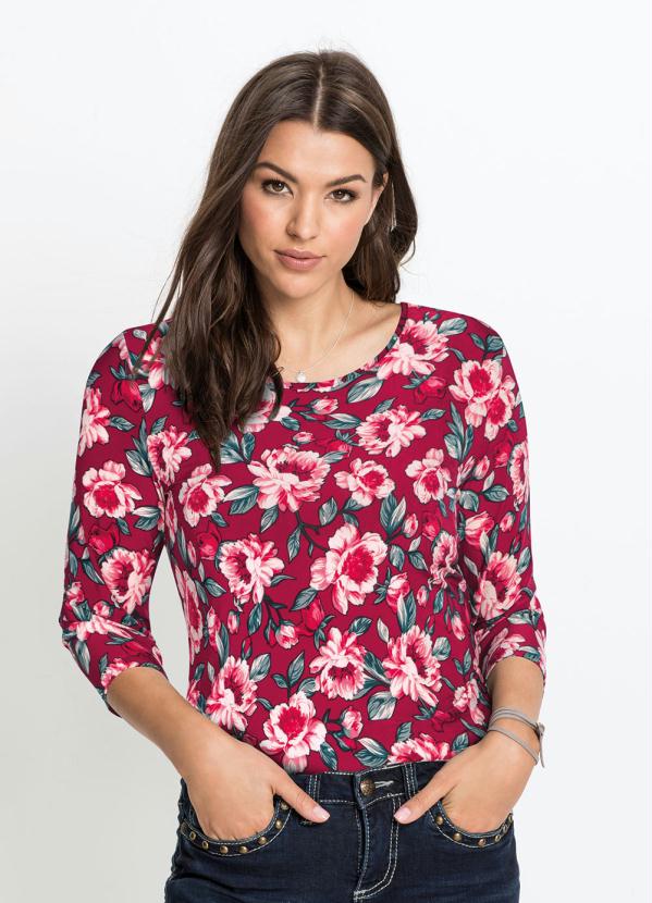 Blsa Manga 7/8 (Floral Vermelho)