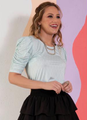 Blusa (Abstrato Verde) Mangas Drapeadas