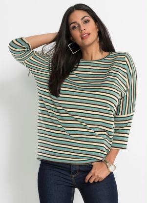 Blusa Ampla com Punhos (Listrada Azul Claro)
