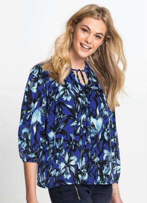 Blusa Ampla Mangas 3/4 (Floral Azul)