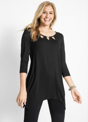 Blusa Assim�trica com Decote Vazado (Preta)