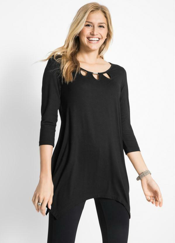 Blusa Assim�trica com Decote Vazado (Preta)