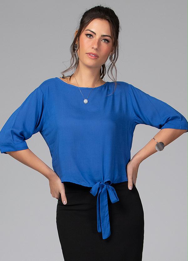 Blusa (Azul) Ampla com Mangas 3/4
