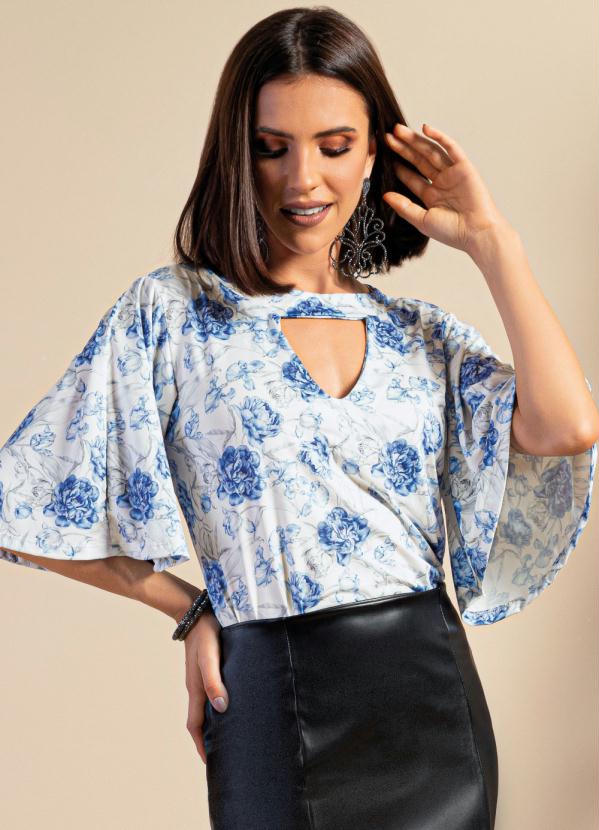 Blusa (Bot�nico Azul) com Manga Evas�
