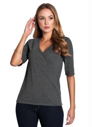 Blusa (Chumbo) com Transpasse no Decote