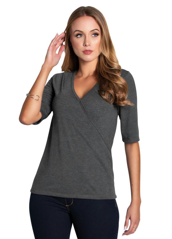 Blusa (Chumbo) com Transpasse no Decote