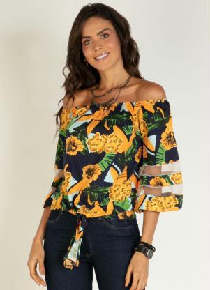 Blusa Ciganinha (Floral Amarelo) com Recortes