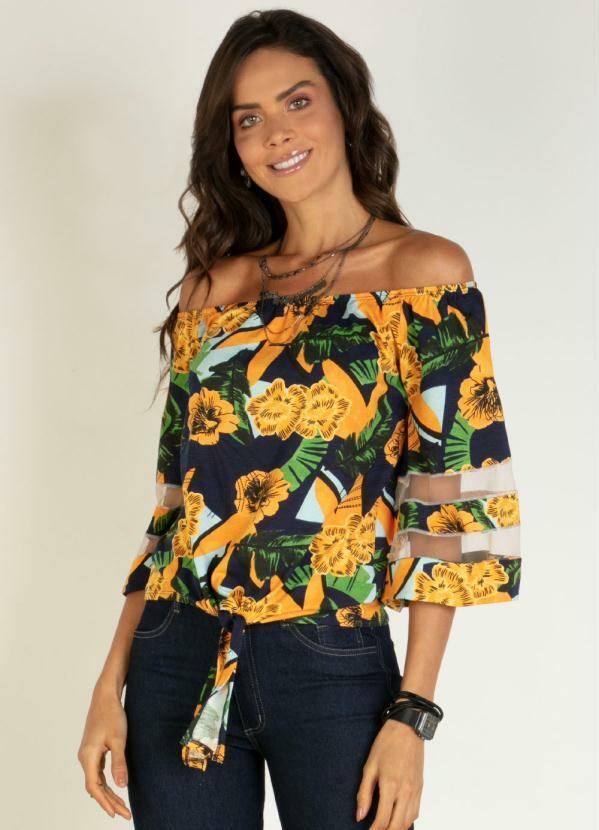Blusa Ciganinha (Floral Amarelo) com Recortes