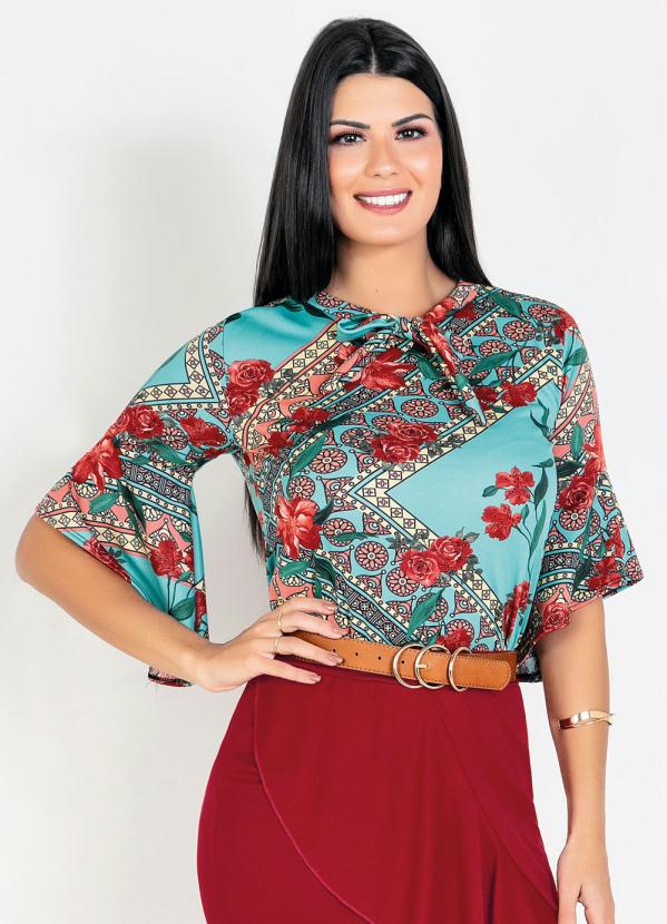 Blusa com Babado (Floral Vermelho) Moda Evang�lica