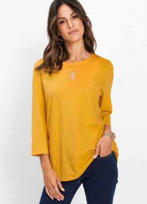 Blusa com Decote Vazado e Mangas 7/8 (Amarelo)