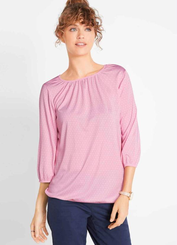 Blusa com El�stico e Decote Franzido Po� (Rosa)