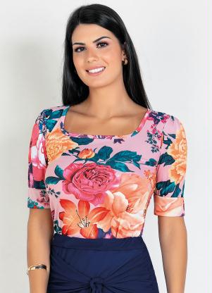 Blusa com Manga 3/4 (Floral Rosa) Moda Evangélica Blusa com Manga 3/4 (Floral Rosa) Moda Evangélica