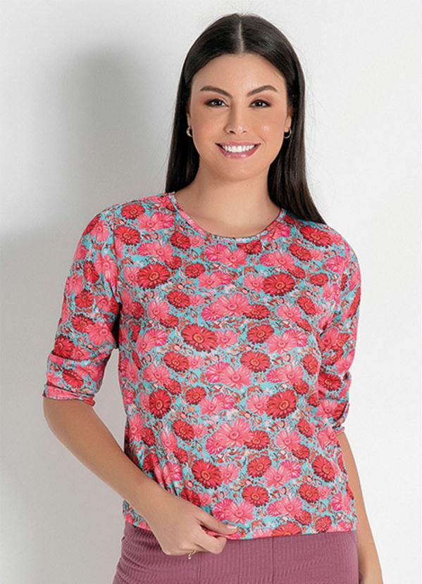 Blusa com Manga 7/8 (Floral Rosa) Moda Evang�lica