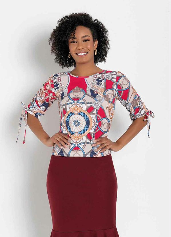 Blusa com Manga 7/8 (Mix Bege) Moda Evang�lica