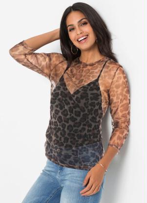 Blusa de Tule Animal Print (On�a Marrom)