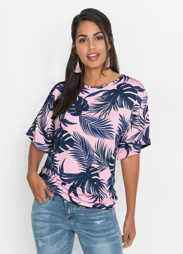 Blusa Decote Redondo e Mangas 3/4 (Floral Rosa) Blusa Decote Redondo e Mangas 3/4 (Floral Rosa)
