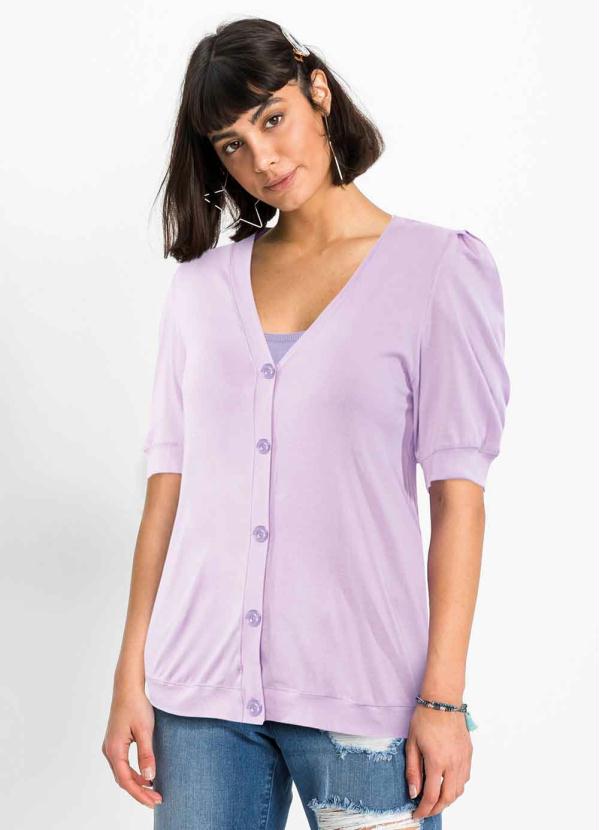 Blusa Decote V e Mangas 3/4 Bufantes (Lilás) Blusa Decote V e Mangas 3/4 Bufantes (Lilás)
