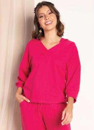 Blusa em Moletom (Pink) com Capuz Blusa em Moletom (Pink) com Capuz