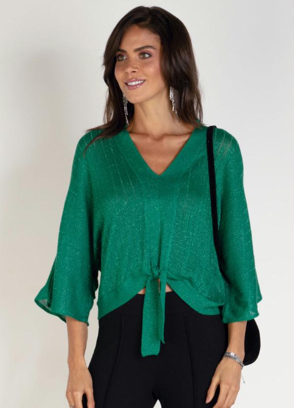 Blusa em Tricô (Verde) com Fios Metalizados Blusa em Tricô (Verde) com Fios Metalizados