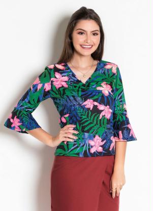 Blusa (Floral) com Manga 7/8 Moda Evang�lica