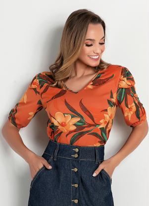 Blusa (Floral Ferrugem) Manga 3/4 Moda Evang�lica