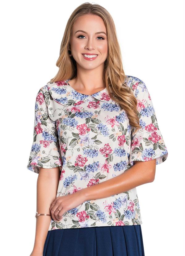 Blusa (Floral) Moda Evang�lica com Gola Colegial