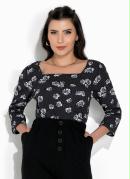 Blusa Floral Preto com Manga