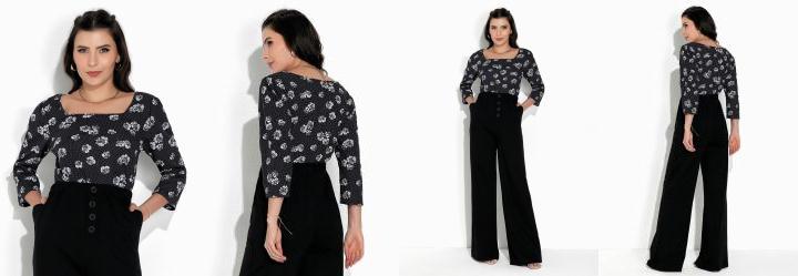 Blusa Floral Preto com Manga