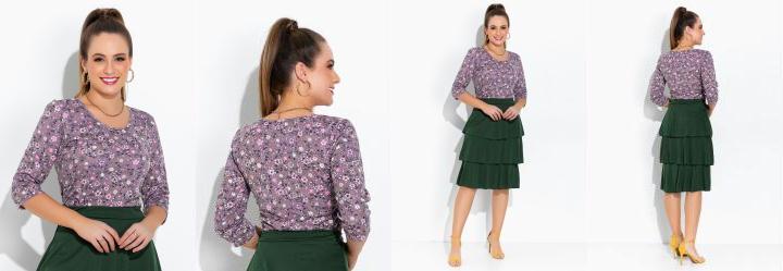 Blusa Floral Roxo com Manga